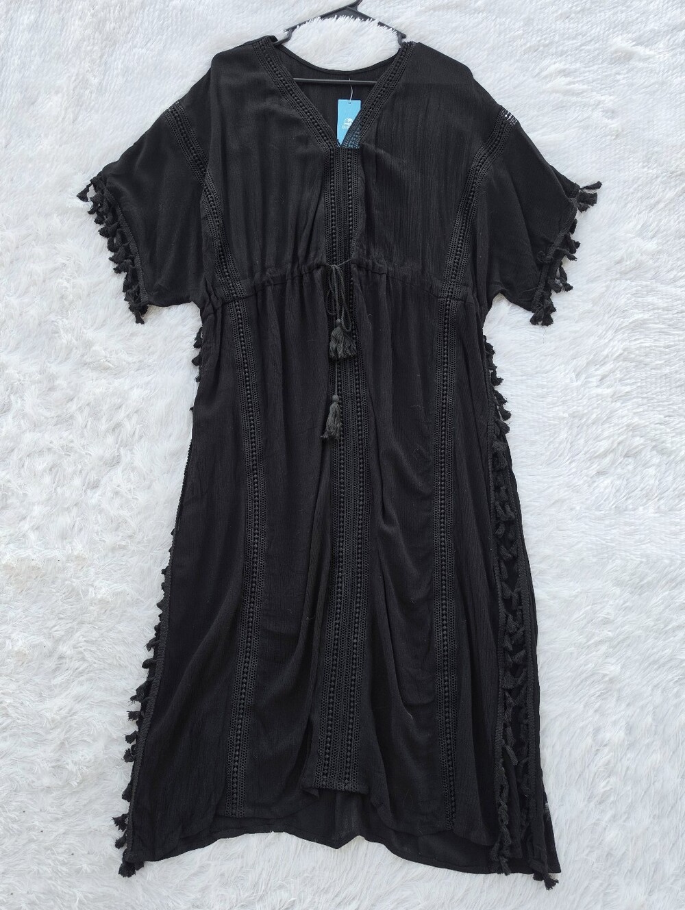 Cupshe NWT Black Crochet Lace Kaftan Midi Swimsuit Coverup Dress